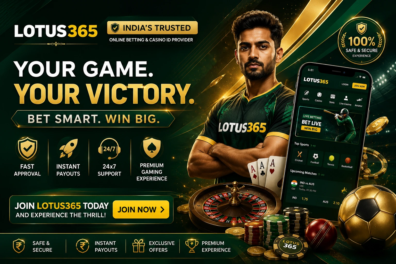 Lotus365 homepage hero banner – online cricket betting and casino